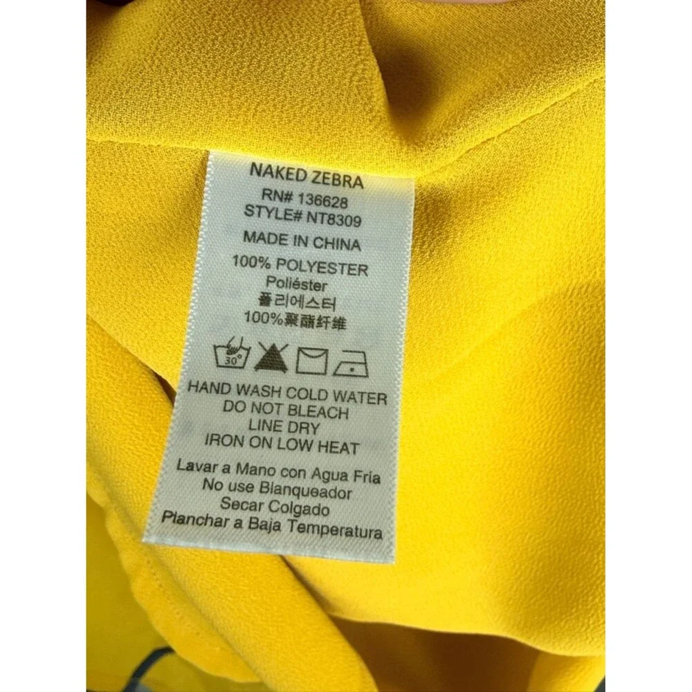 Naked Zebra Yellow Zip Front Sleeveless Top Large High Neck Tank